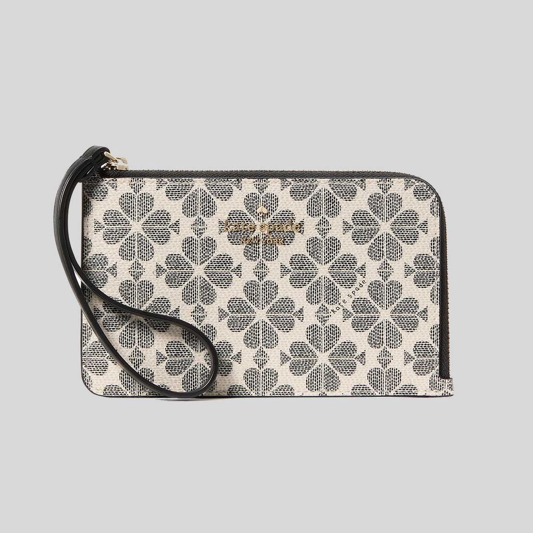 Limited Time Discount Exclusive Online Offer Kate Spade Lucy Spade Flower Small L-Zip Wristlet Black Multi Kh614