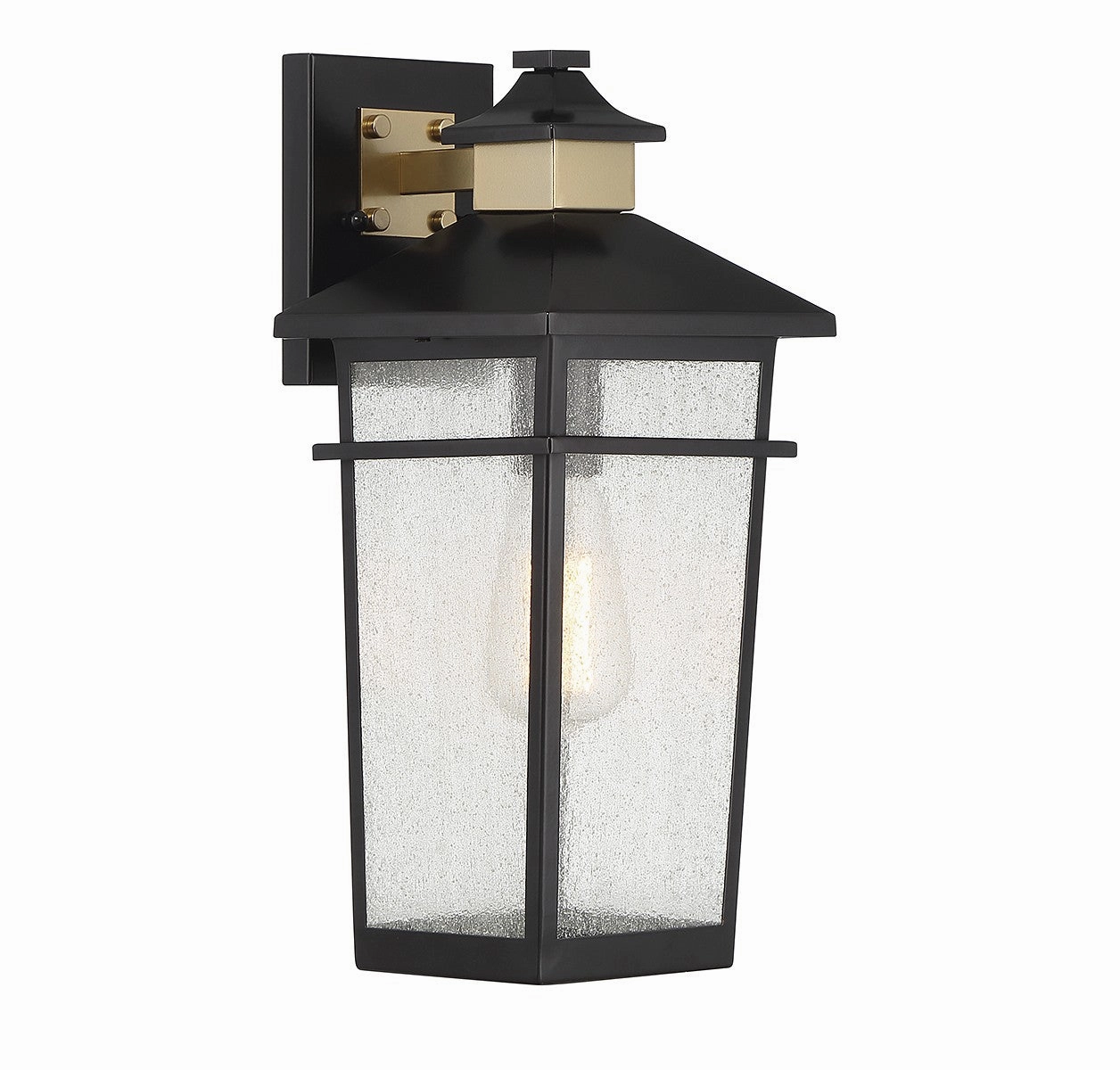 Kingsley One Light Outdoor Wall Lantern Matte Black with Warm Brass