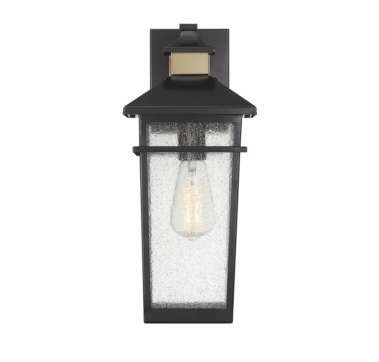 Kingsley One Light Outdoor Wall Lantern Matte Black with Warm Brass
