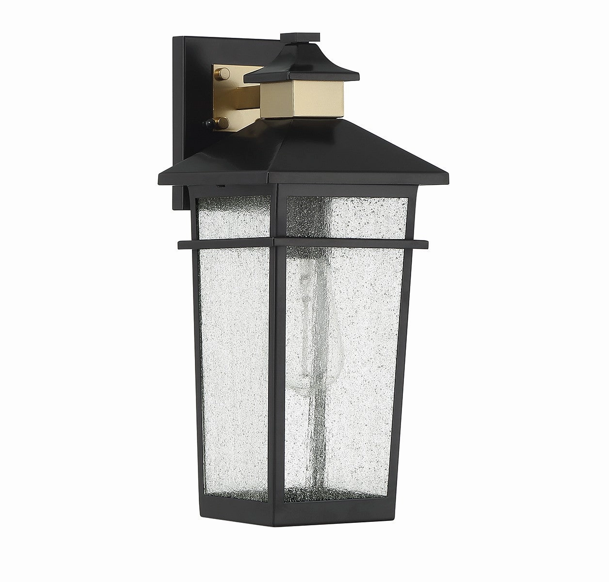 Kingsley One Light Outdoor Wall Lantern Matte Black with Warm Brass