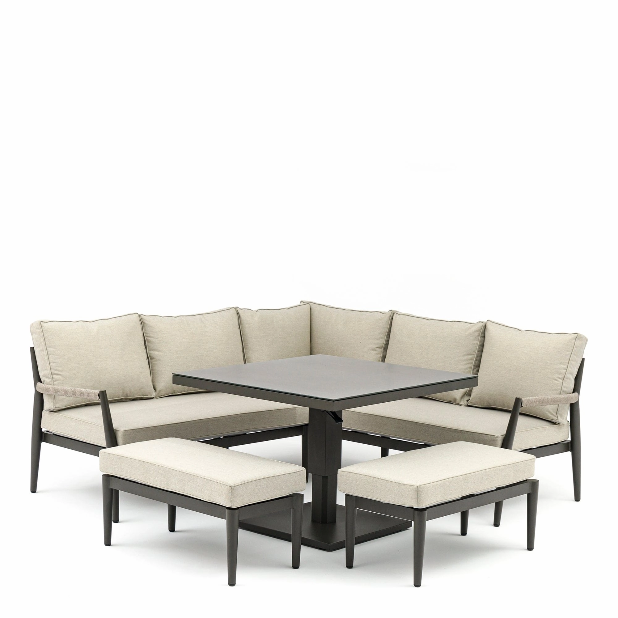 Kingston - Square Corner Rising Dining Set In Clay Stone Grey Aluminium