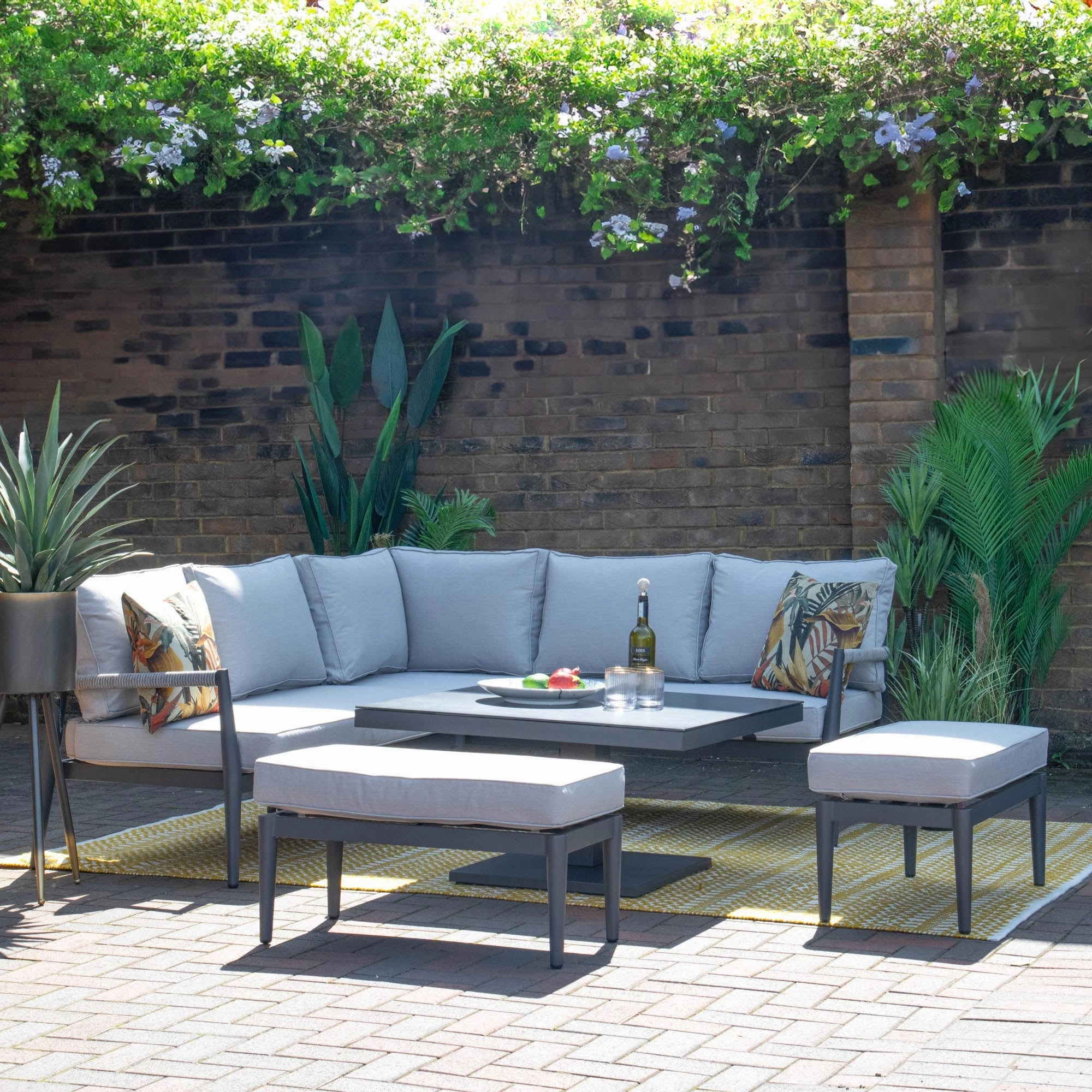 Kingston - Square Corner Rising Dining Set In Clay Stone Grey Aluminiumaluminum alloy outdoor sofa set