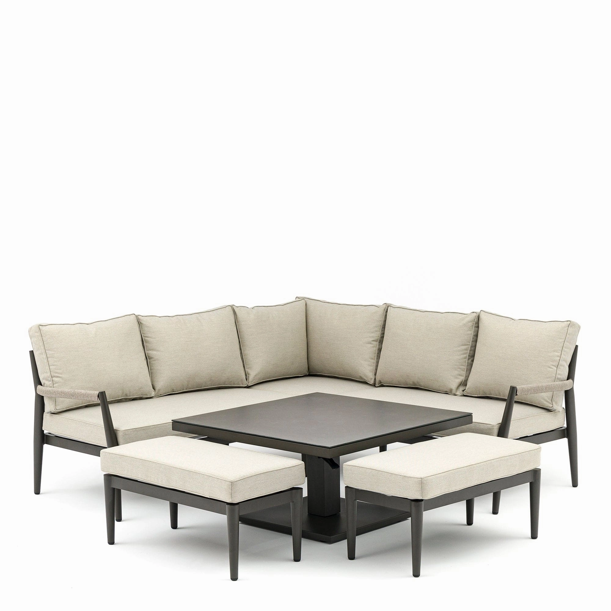 Kingston - Square Corner Rising Dining Set In Clay Stone Grey Aluminium