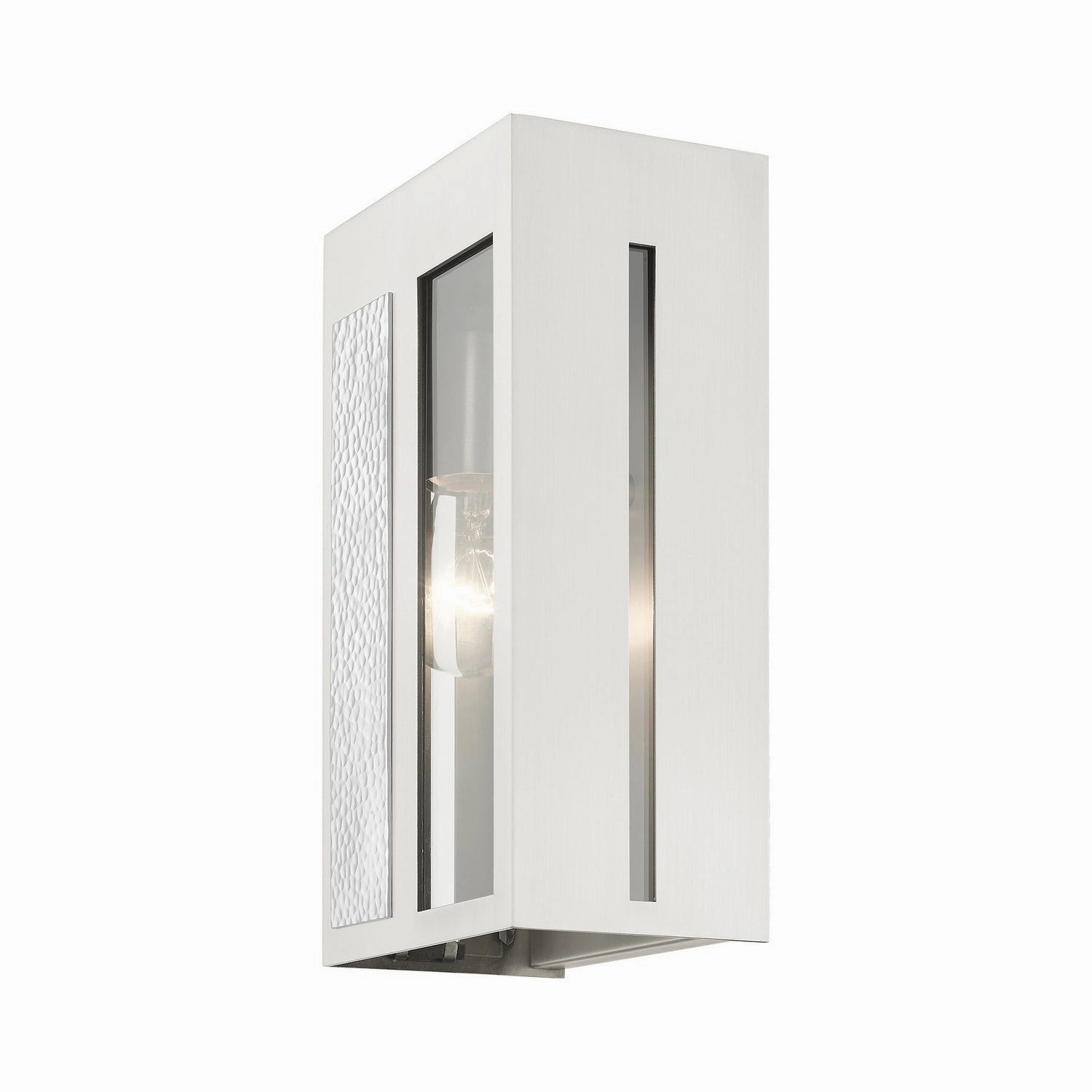 Lafayette One Light Outdoor Wall Lantern Brushed Nickel w/ Hammered Polished Nickel Panels