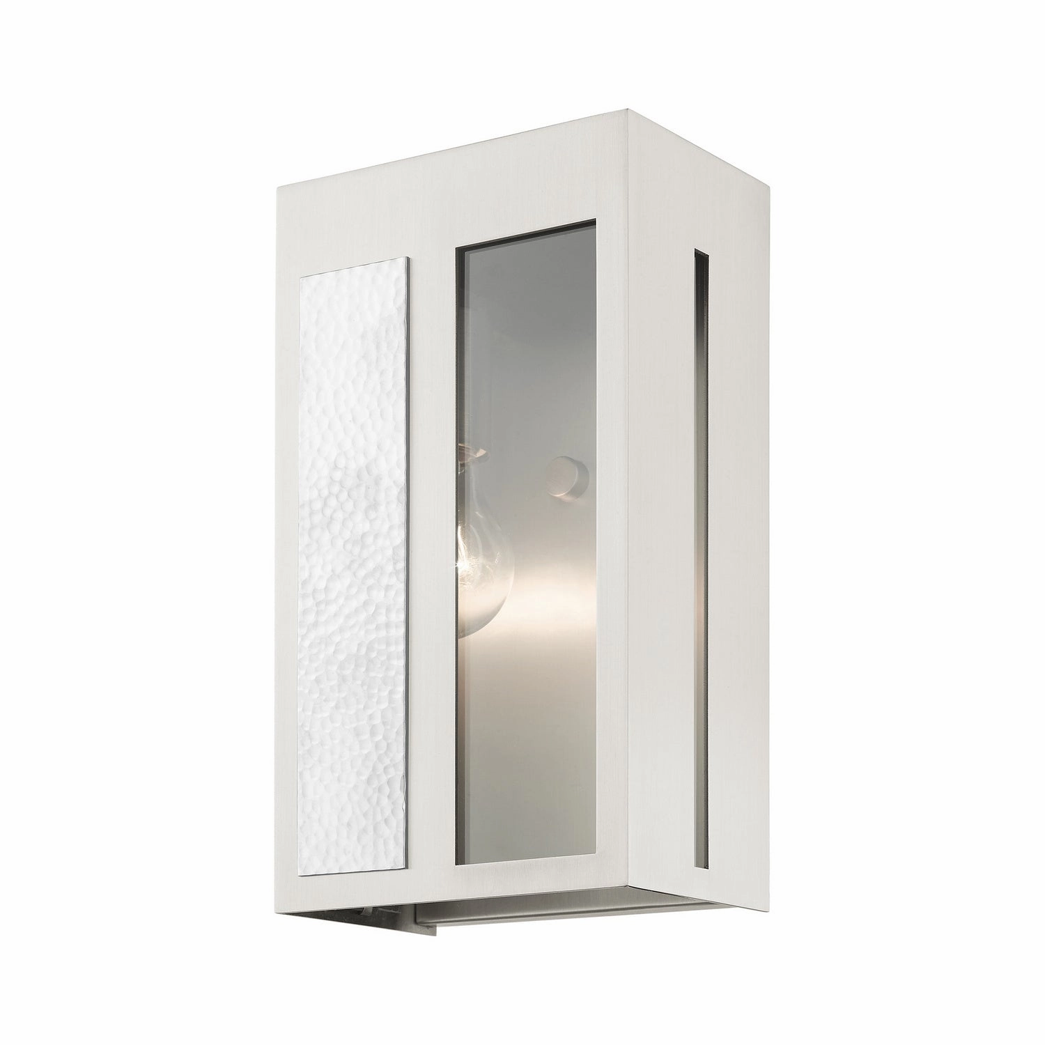 Lafayette One Light Outdoor Wall Lantern Brushed Nickel w/ Hammered Polished Nickel Panels