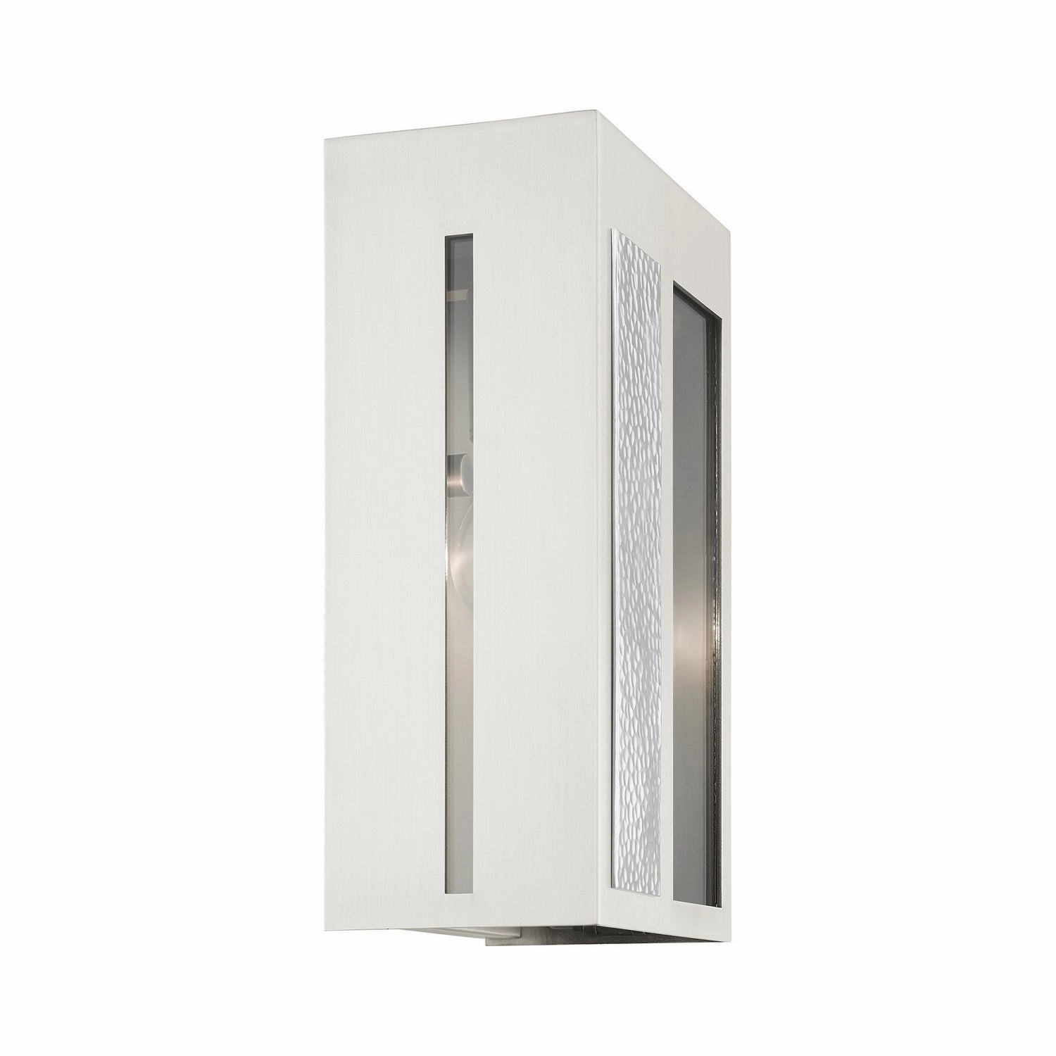 Lafayette One Light Outdoor Wall Lantern Brushed Nickel w/ Hammered Polished Nickel Panels