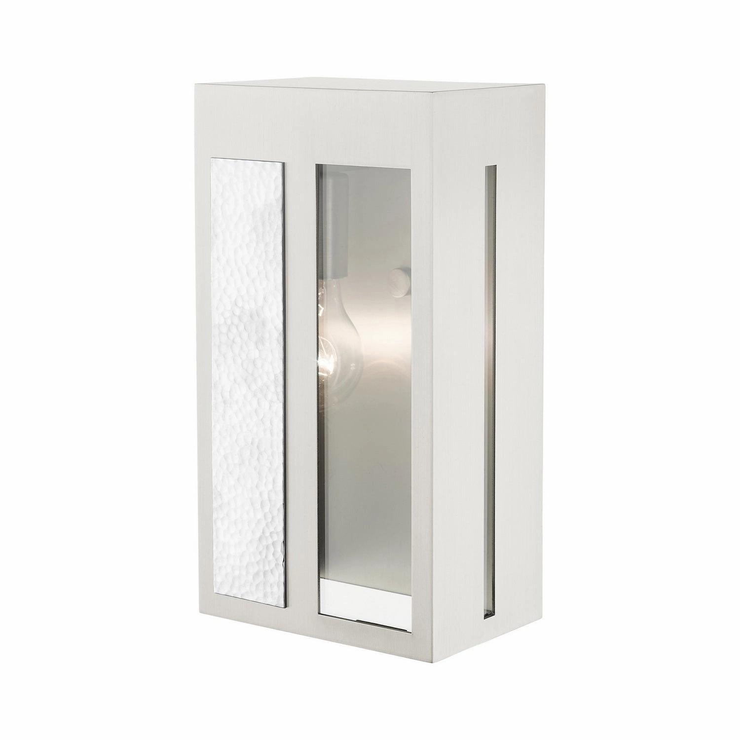 Lafayette One Light Outdoor Wall Lantern Brushed Nickel w/ Hammered Polished Nickel Panels