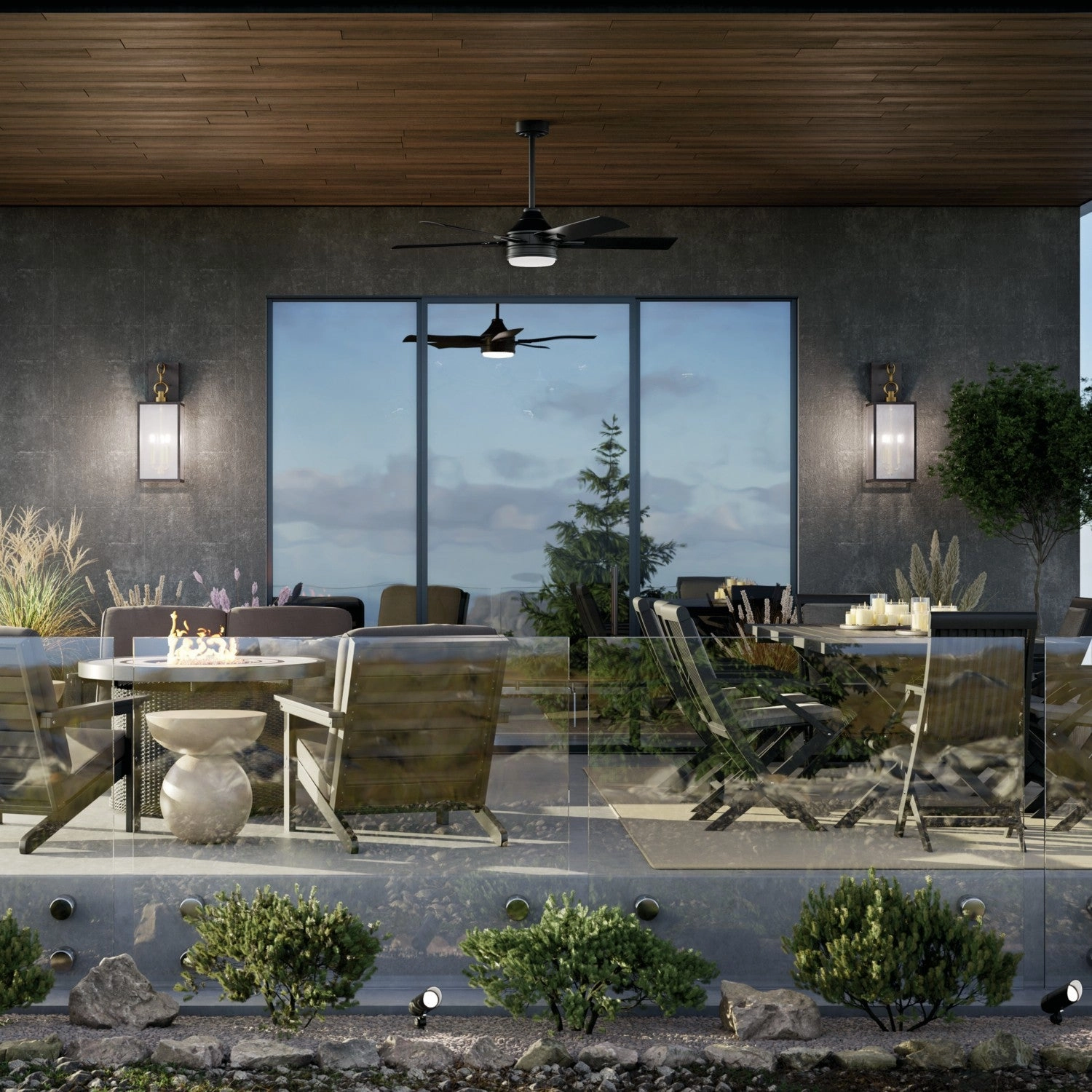 Lahden Three Light Outdoor Wall Mount Weathered Zinc