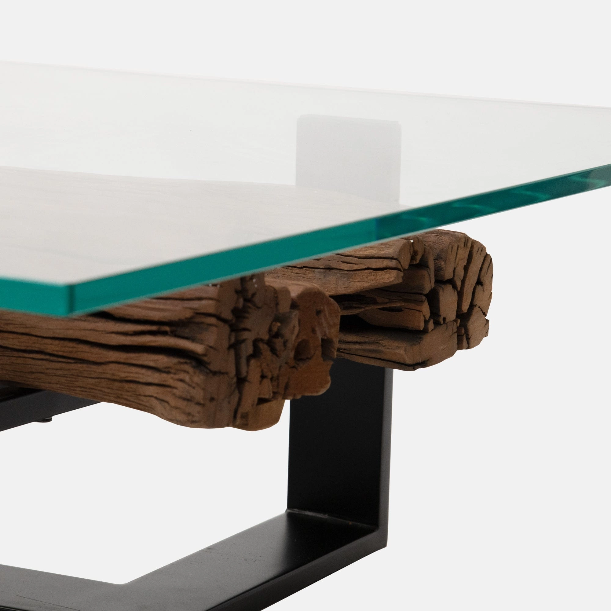 Lampu - 160cm Rectangular Coffee Table With Reclaimed Railway Sleeper & Glass Top