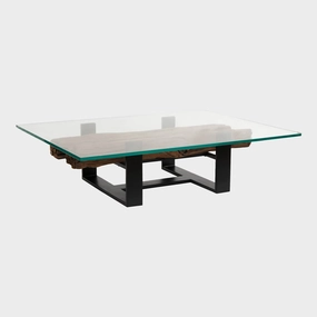 Lampu - 160cm Rectangular Coffee Table With Reclaimed Railway Sleeper & Glass Topoutdoor coffee table for patio or lounge