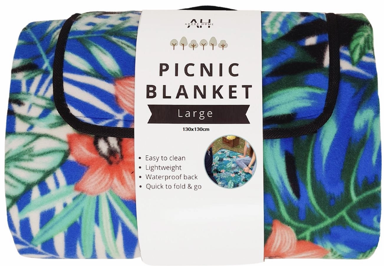 Leaves Design Outdoor Picnic Blanket With Waterproof Reverse And Soft Fleece Top Limited Stock Offer