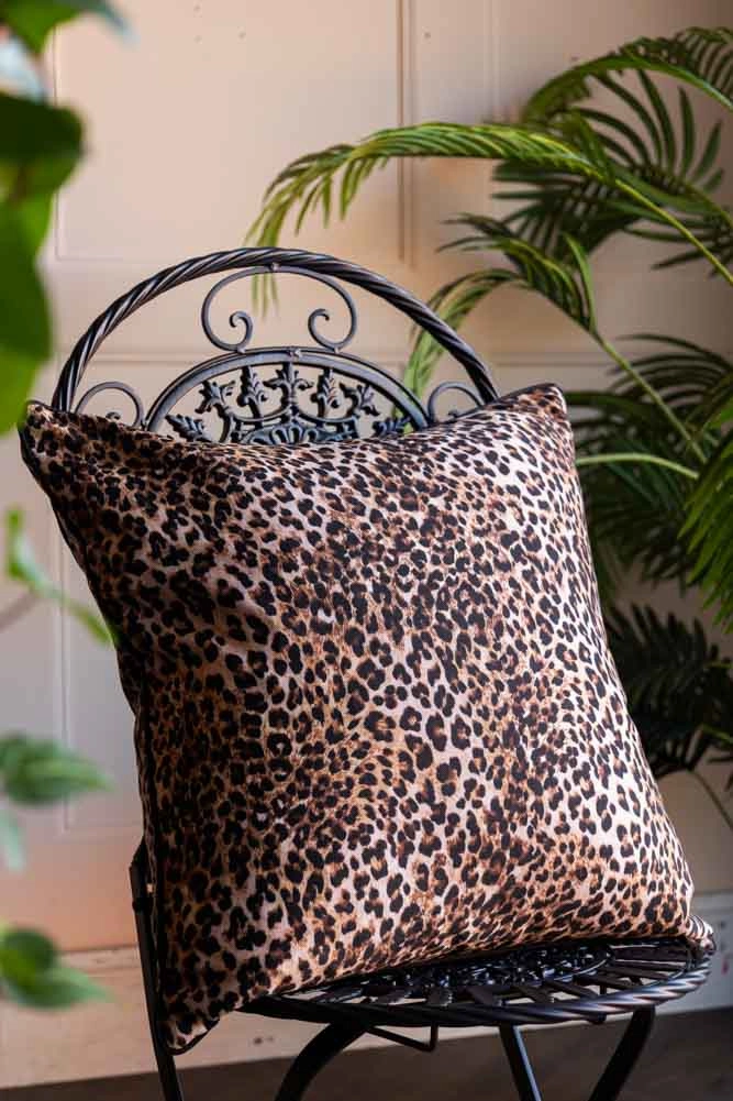 Leopard Print Outdoor Cushion With Black Piping - Cover