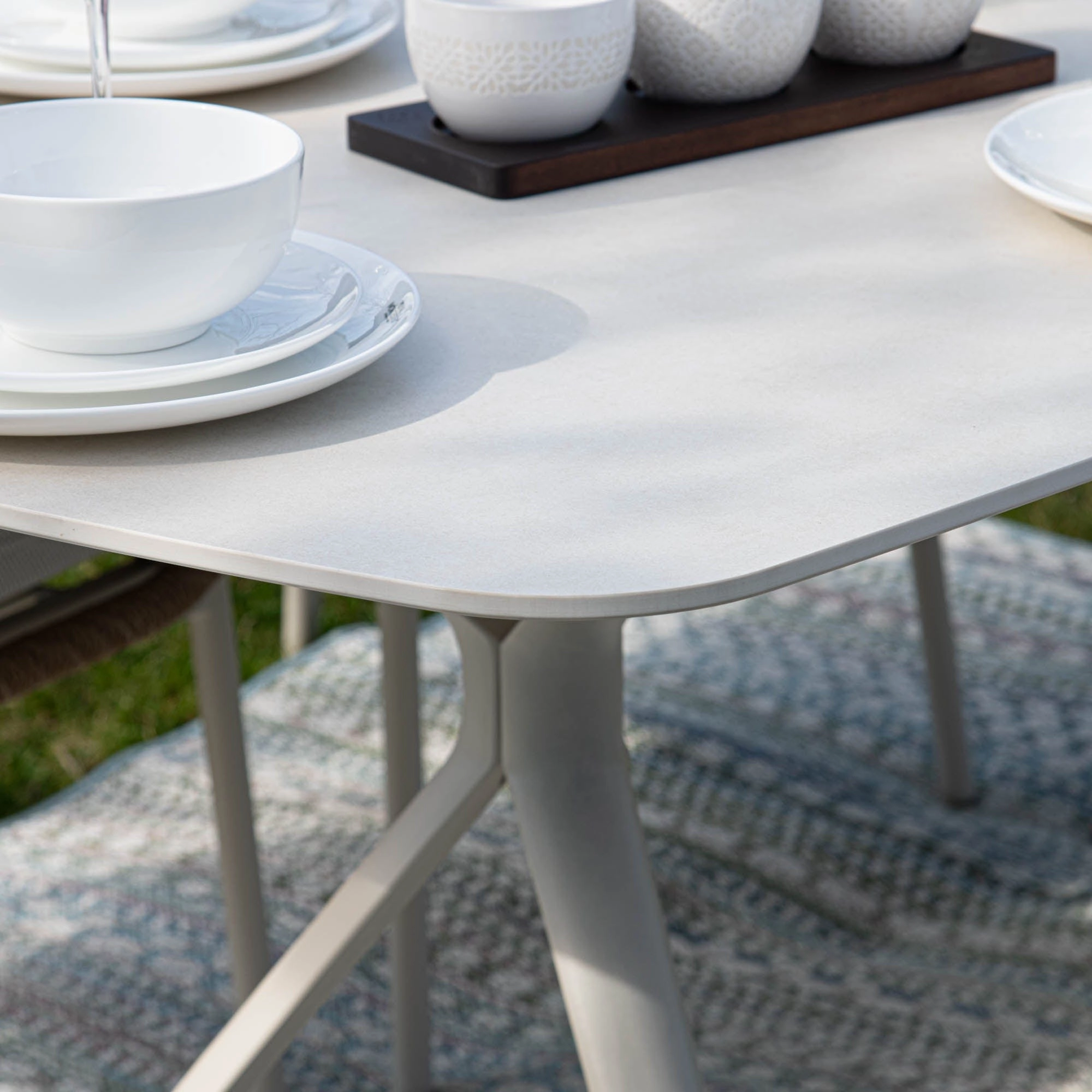 Longboat Key - 180cm Dining Set With 6 Chairs With Wicker Weave Side Effect & Sintered Stone Top
