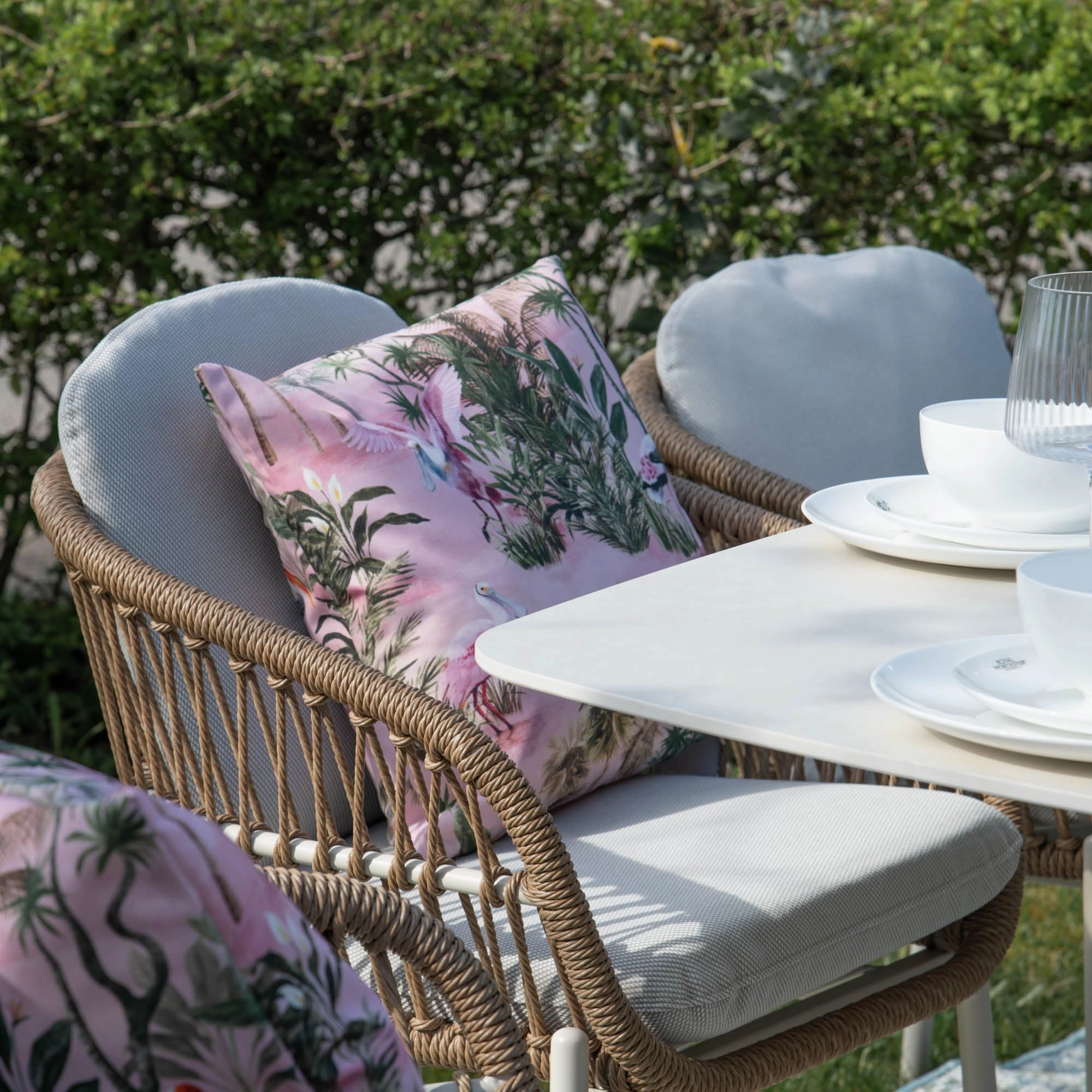 Longboat Key - 180cm Dining Set With 6 Chairs With Wicker Weave Side Effect & Sintered Stone Top