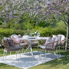 Longboat Key - 180cm Dining Set With 6 Chairs With Wicker Weave Side Effect & Sintered Stone TopPE rattan outdoor lounge chair set