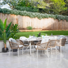 Longboat Key - 240cm Dining Set With 8 Chairs With Wicker Weave Side Effect & Sintered Stone TopPE rattan outdoor lounge chair set