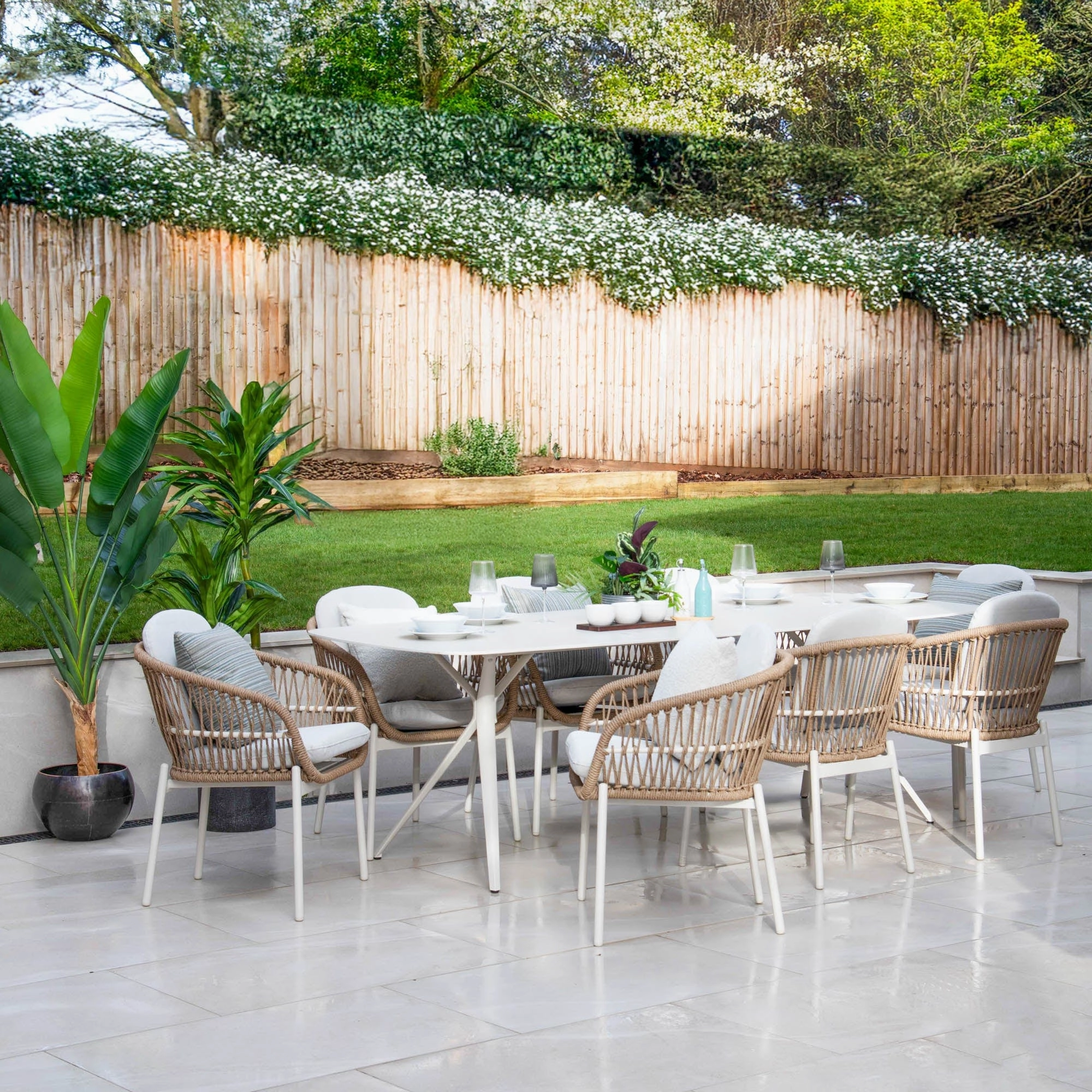 Longboat Key - 240cm Dining Set With 8 Chairs With Wicker Weave Side Effect & Sintered Stone Topaluminum alloy outdoor sofa set