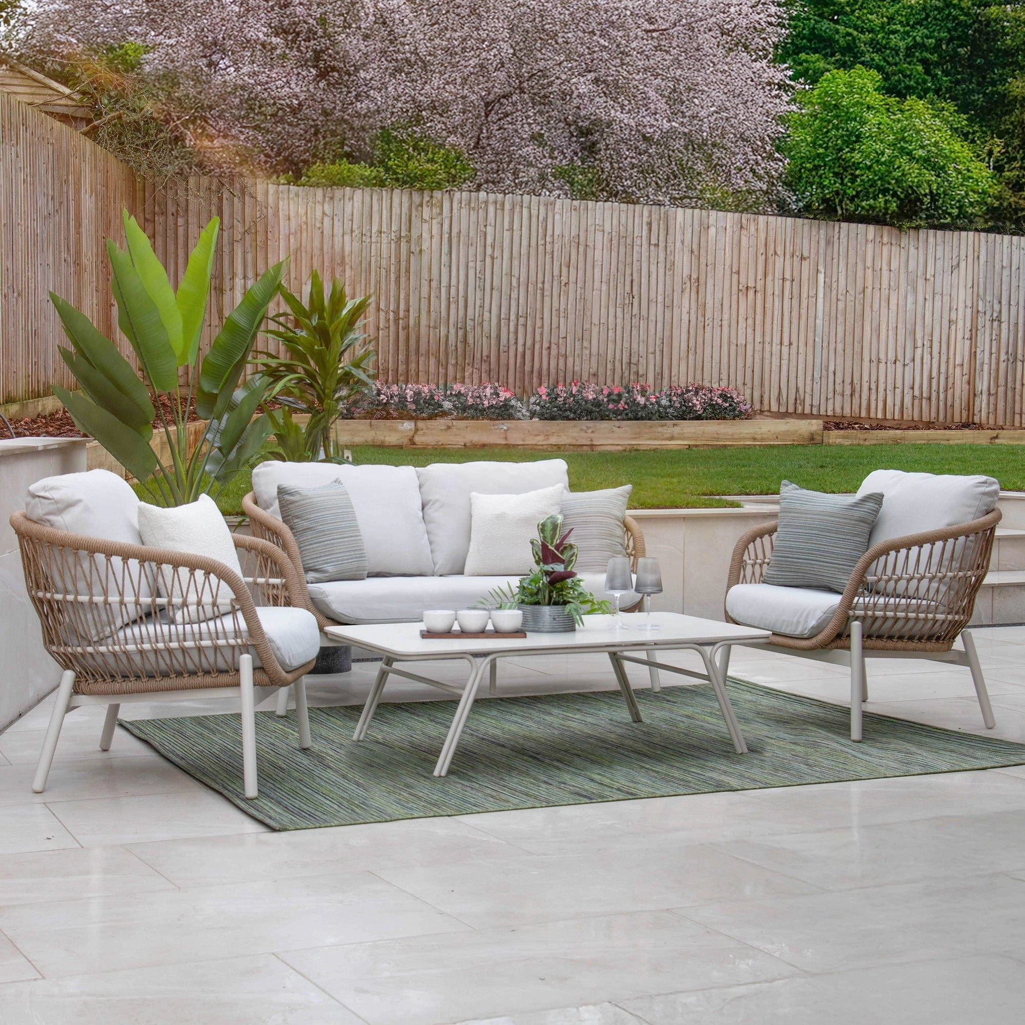Longboat Key - 2 Seat Sofa Set In Aluminium With Wicker Weave Effect Sides & Sintered Stone Topaluminum alloy outdoor sofa set