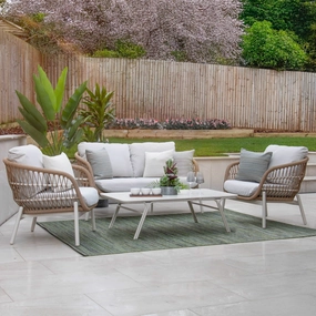 Longboat Key - 2 Seat Sofa Set In Aluminium With Wicker Weave Effect Sides & Sintered Stone Topaluminum alloy outdoor sofa set