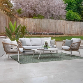 Longboat Key - 3 Seat Sofa Set In Aluminium With Wicker Weave Effect Sides & Sintered Stone Topaluminum alloy outdoor sofa set
