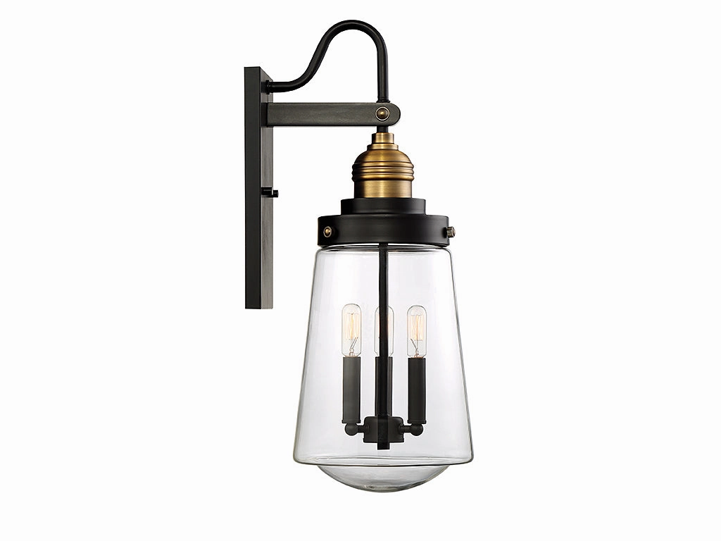 Macauley Three Light Wall Lantern Vintage Black with Warm Brass