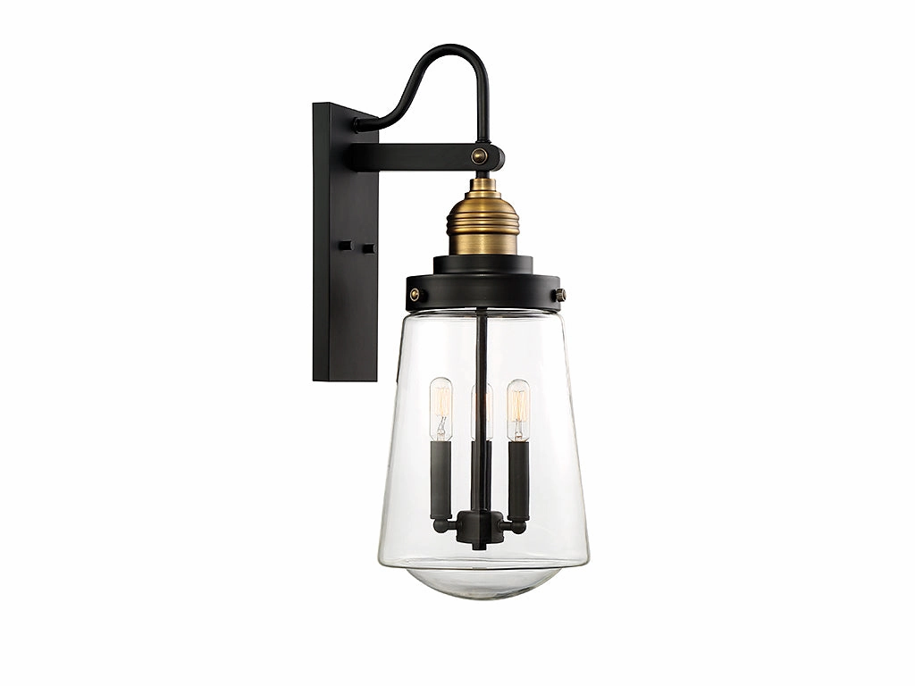 Macauley Three Light Wall Lantern Vintage Black with Warm Brass