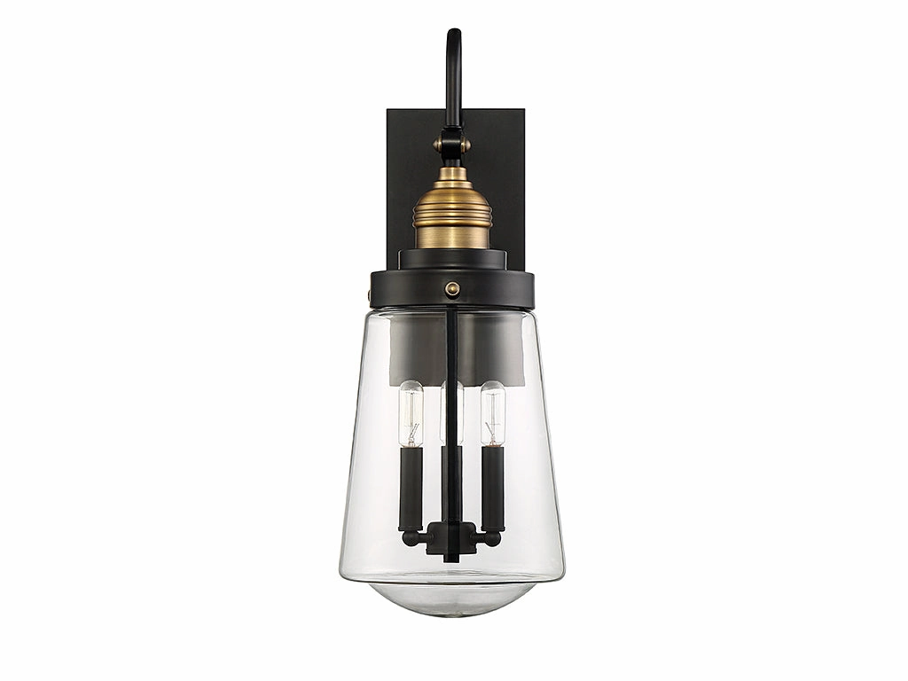 Macauley Three Light Wall Lantern Vintage Black with Warm Brass