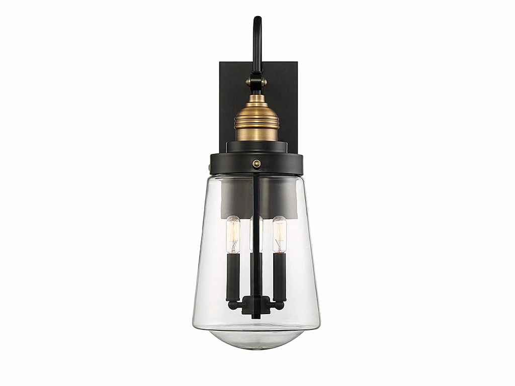 Macauley Three Light Wall Lantern Vintage Black with Warm Brass