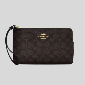 Todays Hot Pick Clearance Steal Today Coach Large Corner Zip Wristlet In Signature Canvas Walnut/Black Cz277