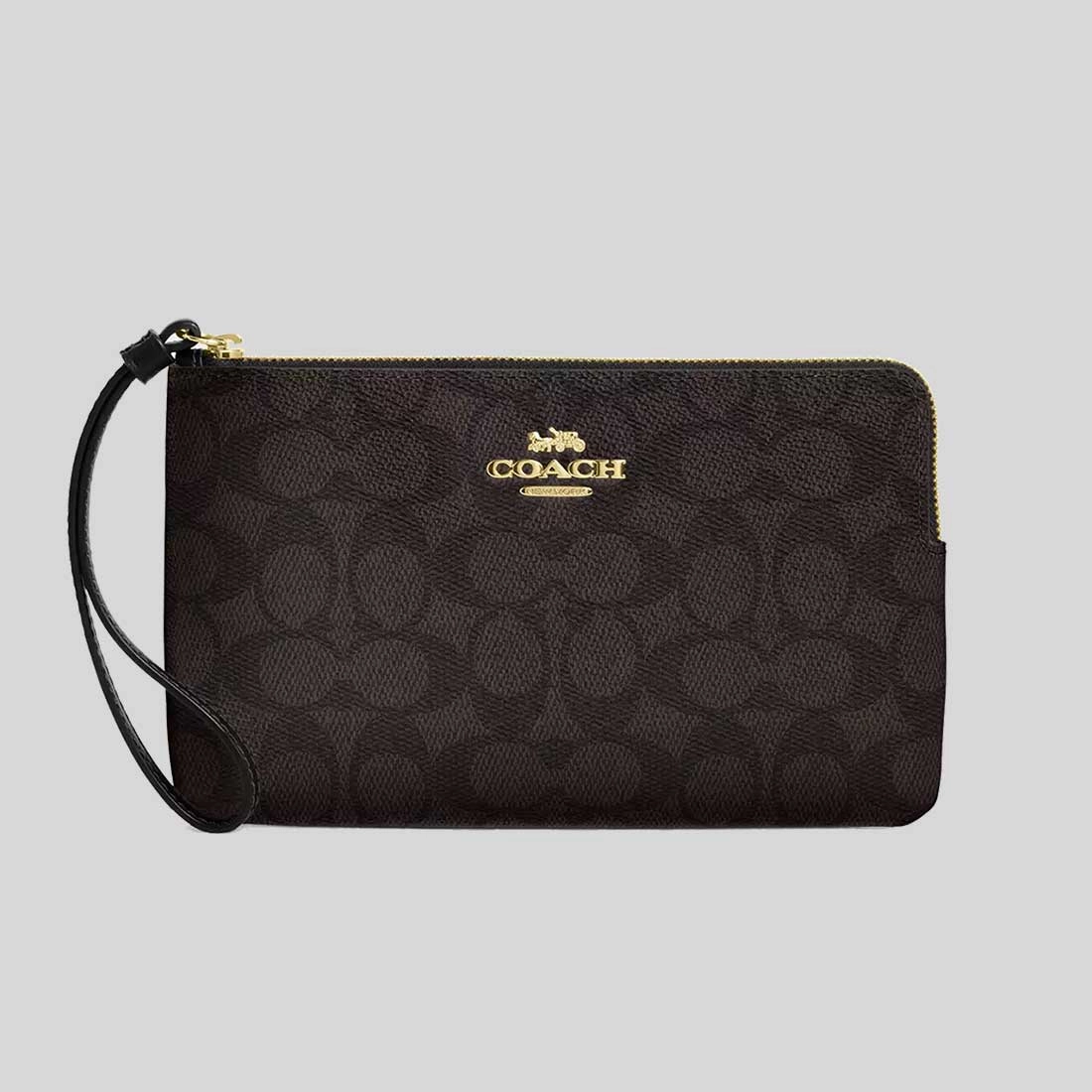 Todays Hot Pick Clearance Steal Today Coach Large Corner Zip Wristlet In Signature Canvas Walnut/Black Cz277