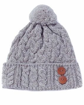 Flash Deal Alert Aran Chunky Knit Button Bobble Hat
