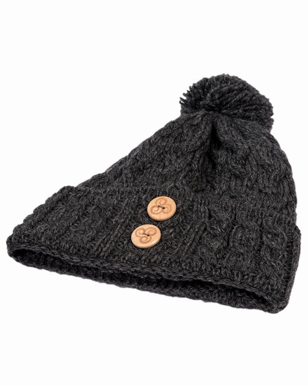 Aran Chunky Knit Button Bobble Hat Today Only Savings Trending Now Discount