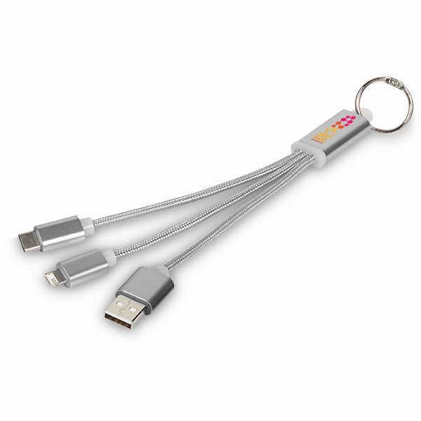 Clearance Blowout Metal 3 In 1 Charging Cable With Key Ring - 1 Colour
