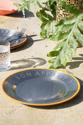 Metal & Orange Rim Bon Appetit Dinner Plateoutdoor patio dining furniture set
