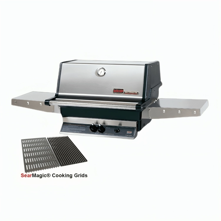 MHP Modern Home Products Gas Grill Head with SearMagic Cooking Grids TJK2 stainless steel BBQ grill with side table