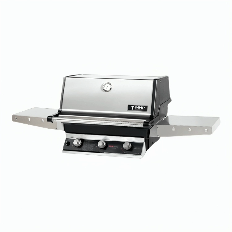 MHP Modern Home Products Hybrid Gas Grill Head with 2 Stainless Steel Side Shelf THRG2 stainless steel BBQ grill with side table