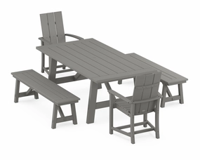 Modern Adirondack 5-Piece Rustic Farmhouse Dining Set With Benchesoutdoor patio furniture set