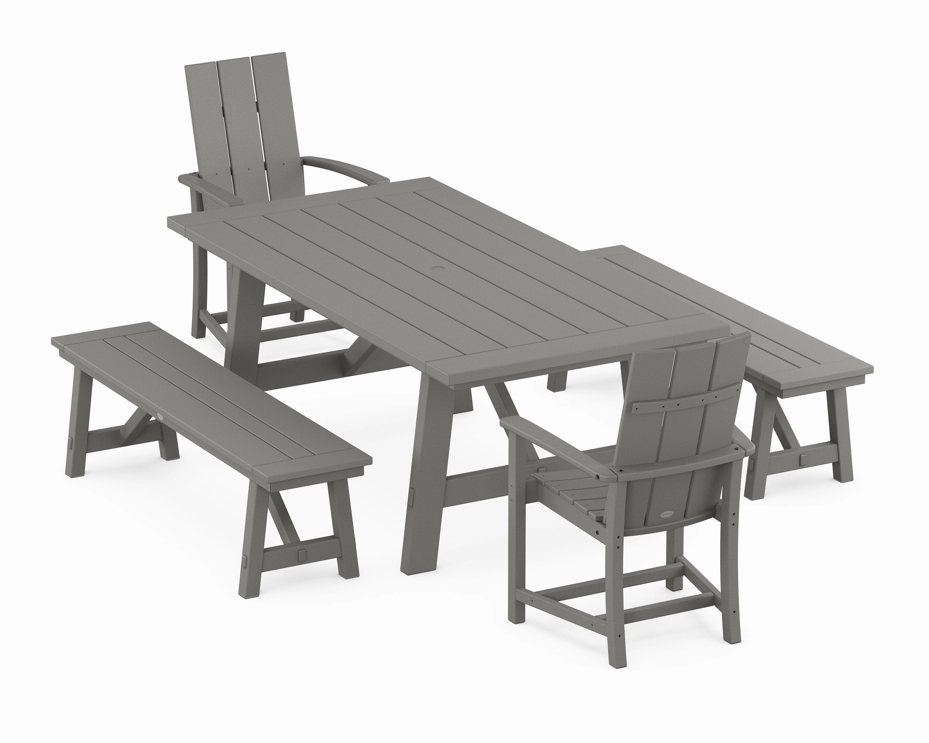 Modern Adirondack 5-Piece Rustic Farmhouse Dining Set With Benchesoutdoor patio furniture set