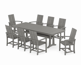 Modern Adirondack 9-Piece Farmhouse Dining Set with Trestle Legsoutdoor patio furniture set