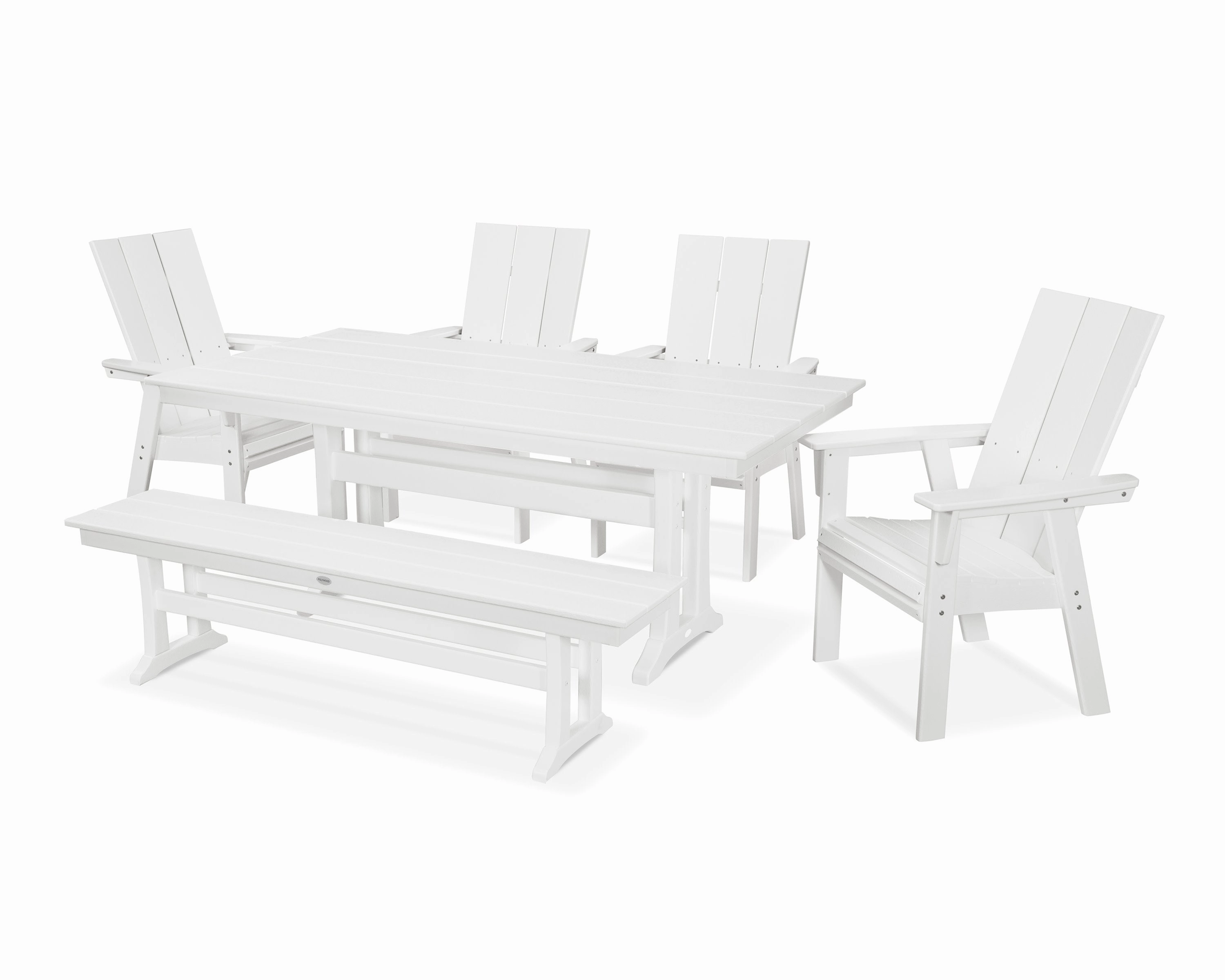 Modern Curveback Adirondack 6-Piece Farmhouse Dining Set with Trestle Legs and Bench