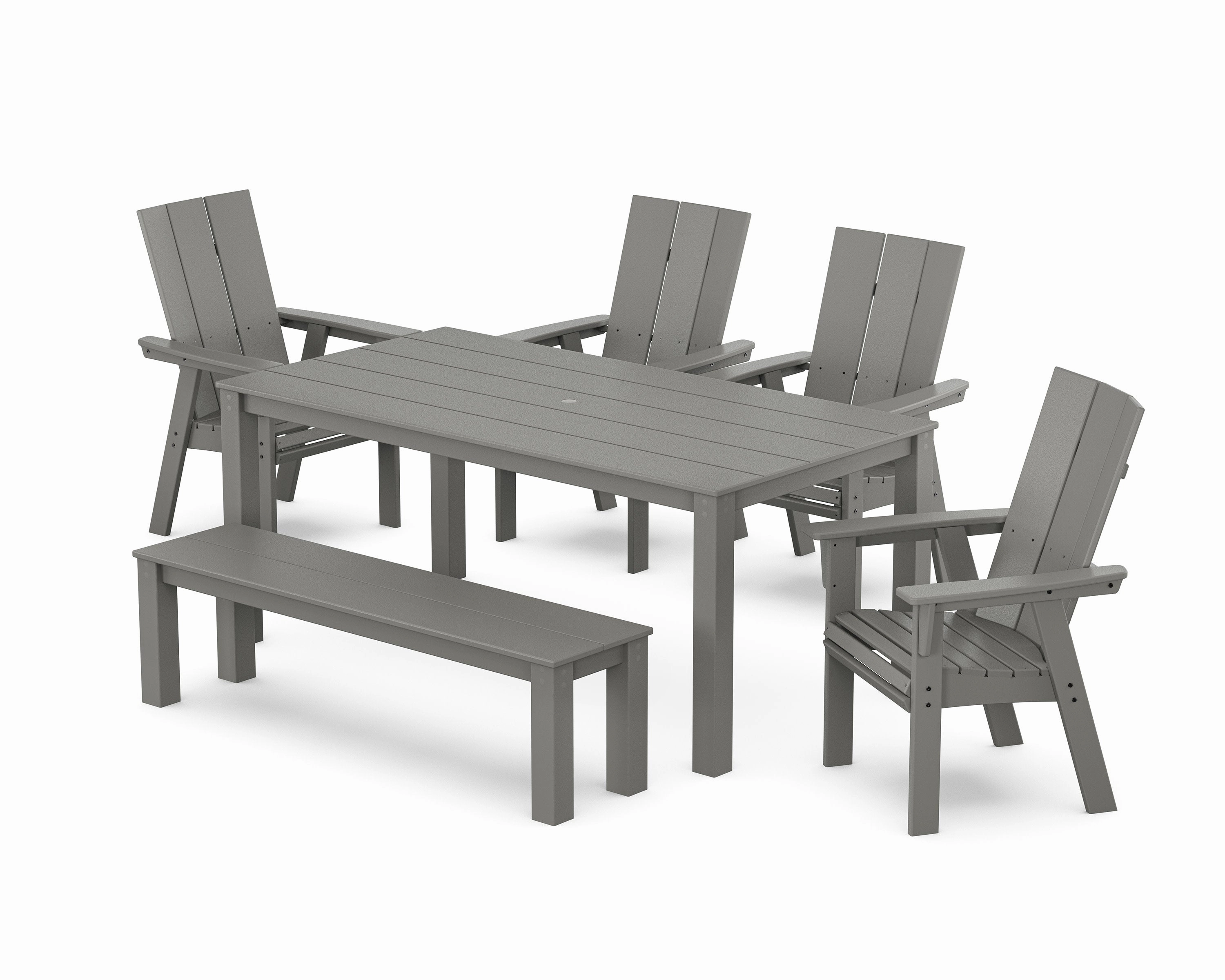 Modern Curveback Adirondack 6-Piece Parsons Dining Set with Benchoutdoor patio furniture set