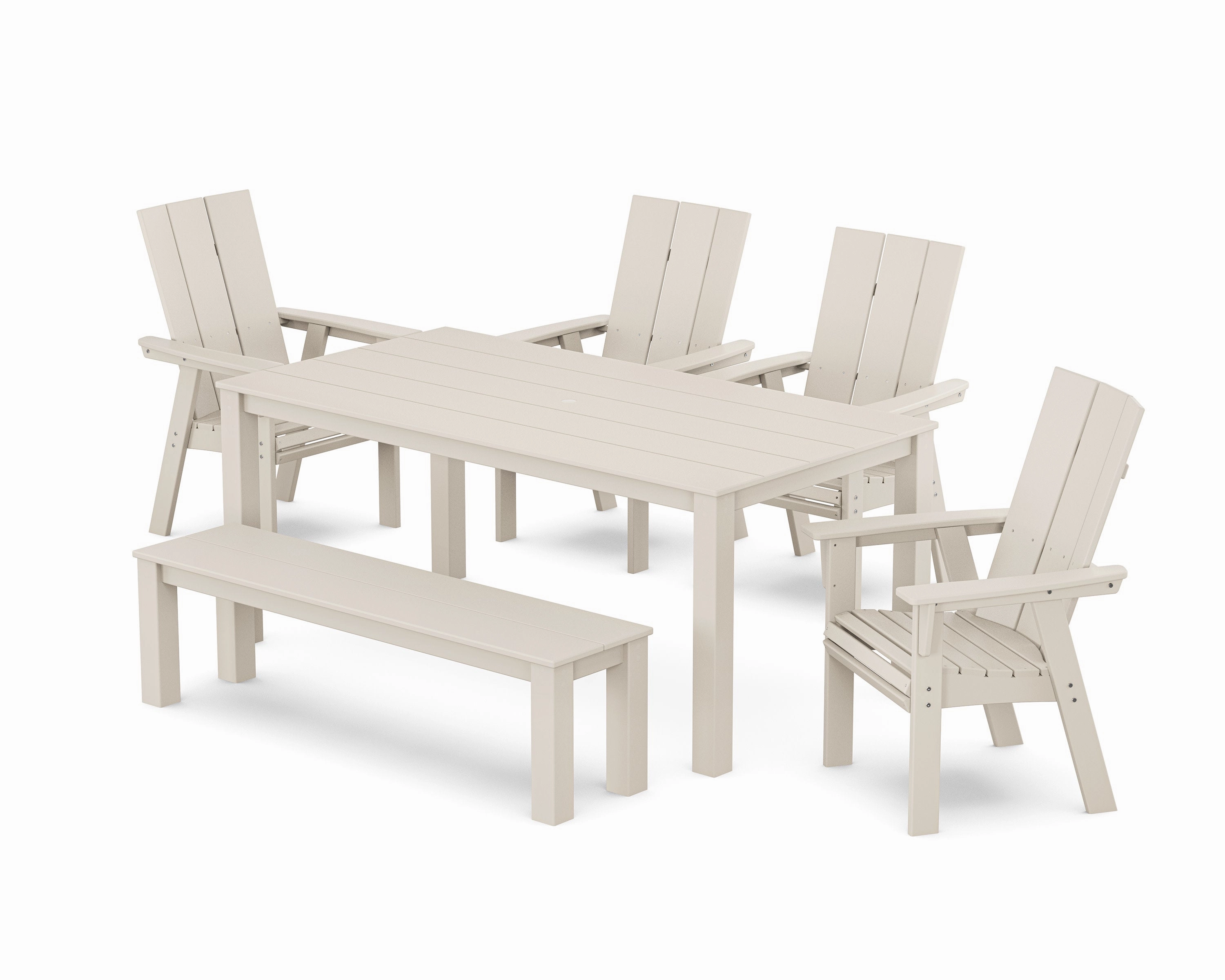 Modern Curveback Adirondack 6-Piece Parsons Dining Set with Bench
