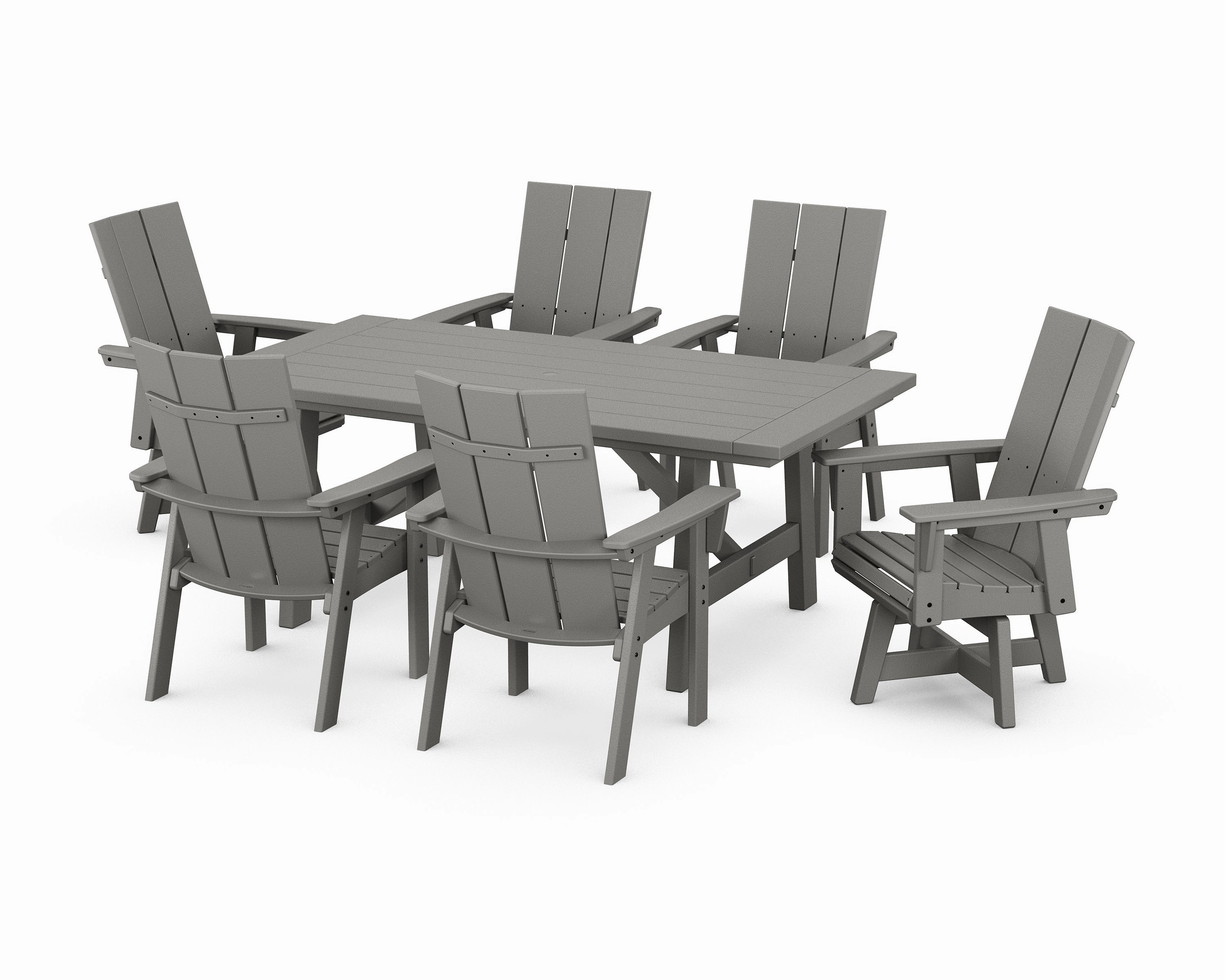Modern Curveback Adirondack 7-Piece Rustic Farmhouse Swivel Dining Setoutdoor patio furniture set