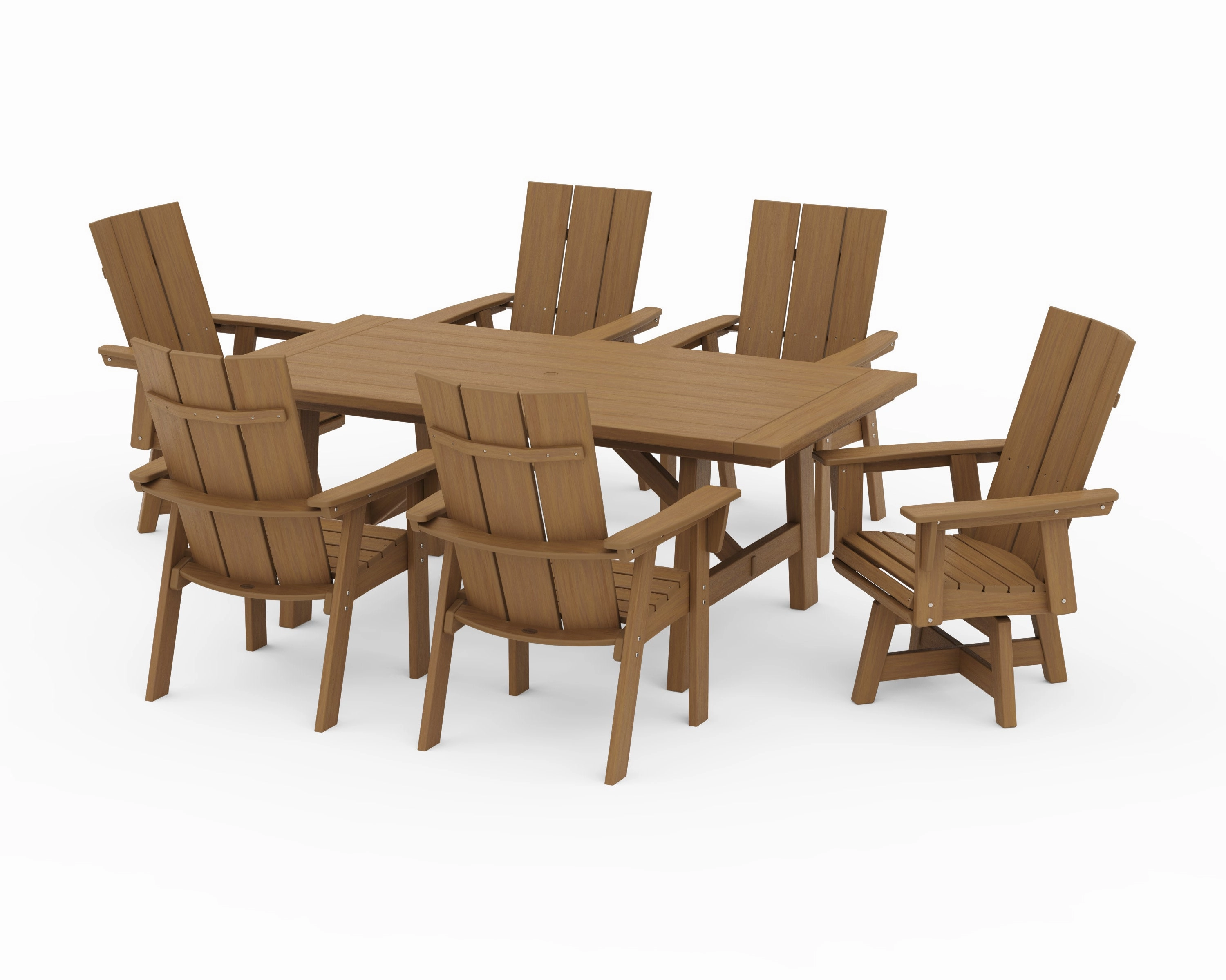 Modern Curveback Adirondack 7-Piece Rustic Farmhouse Swivel Dining Set