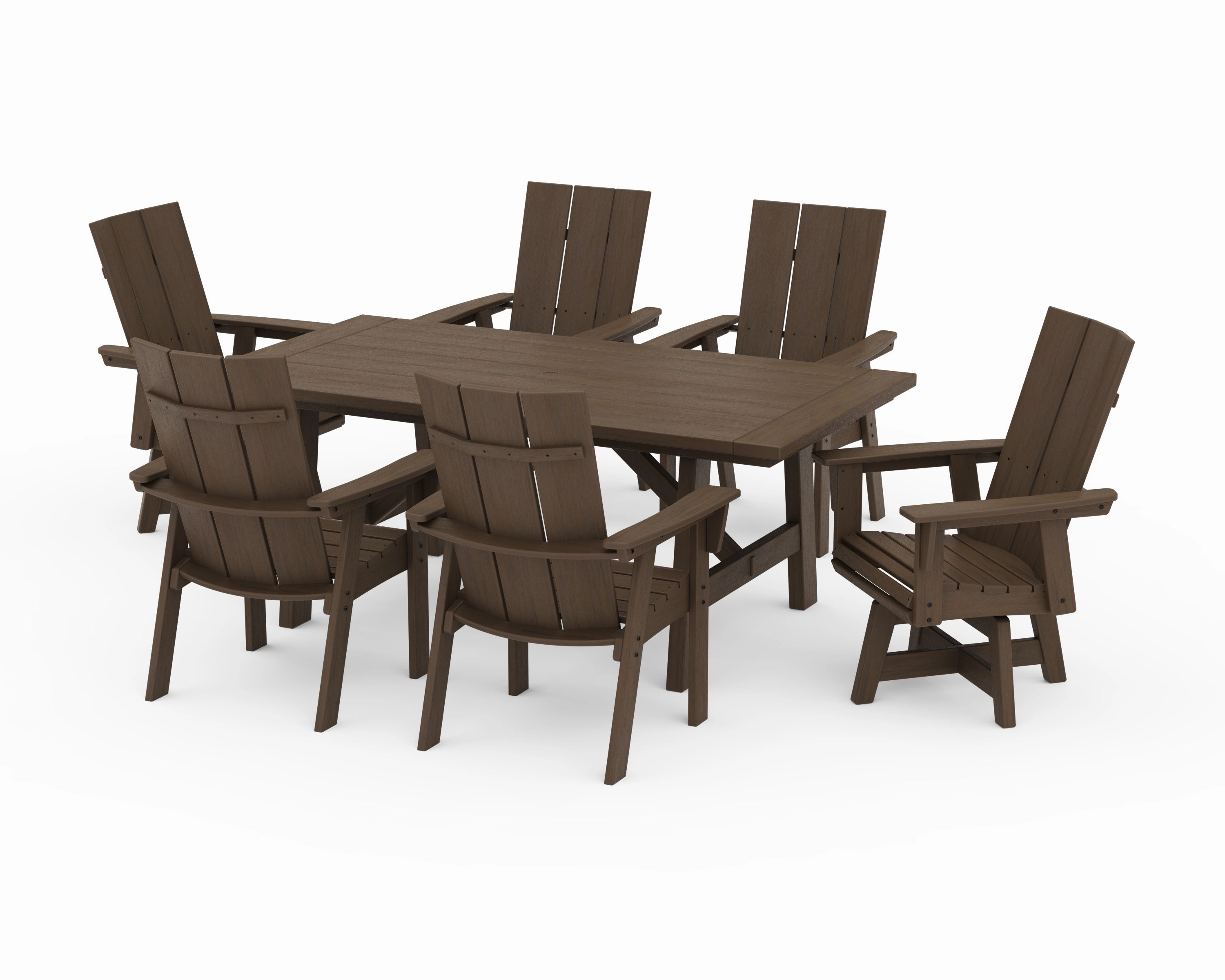 Modern Curveback Adirondack 7-Piece Rustic Farmhouse Swivel Dining Set