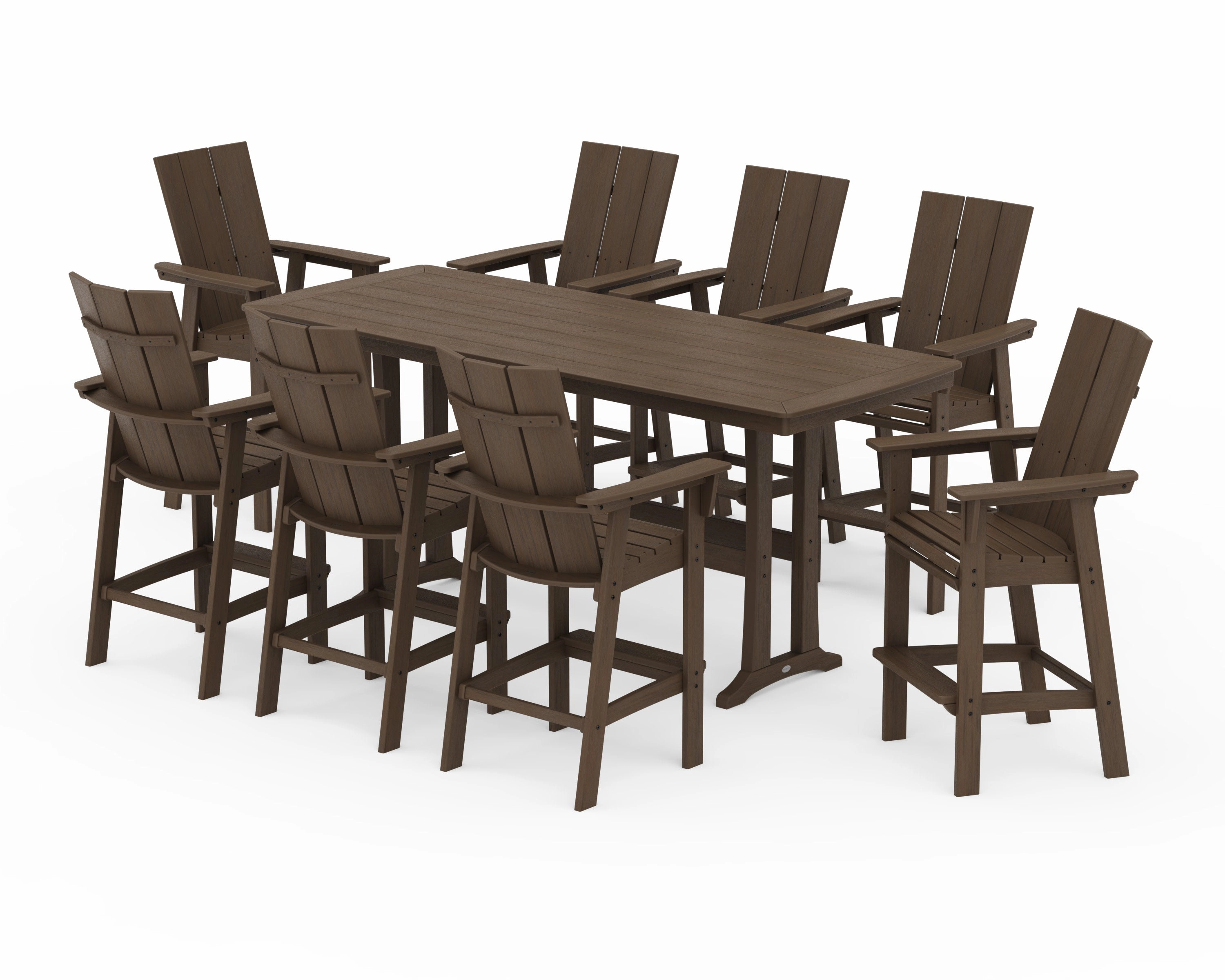 Modern Curveback Adirondack 9-Piece Bar Set with Trestle Legs