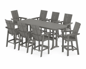 Modern Curveback Adirondack 9-Piece Bar Set with Trestle Legsoutdoor patio furniture set