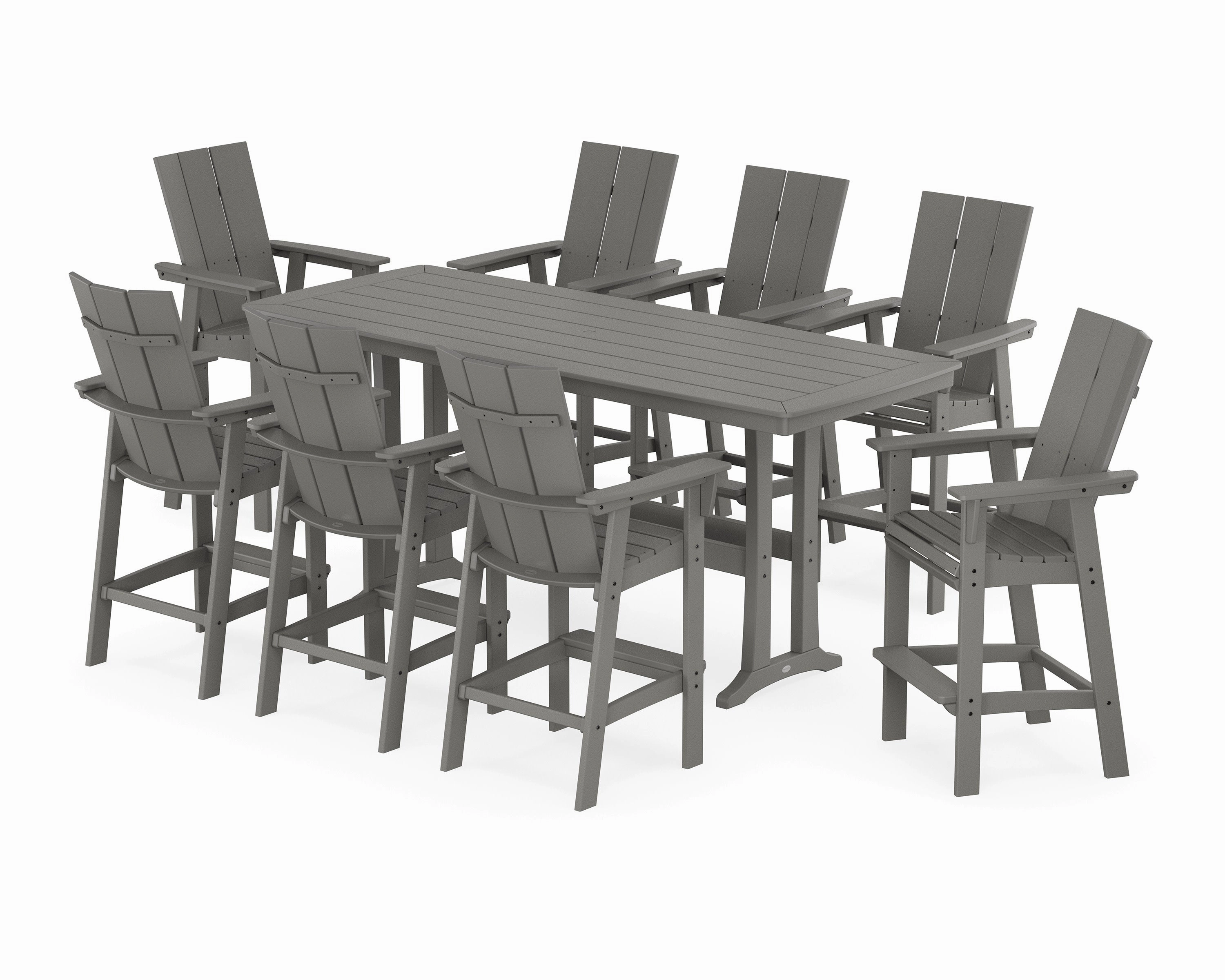 Modern Curveback Adirondack 9-Piece Bar Set with Trestle Legsoutdoor patio furniture set
