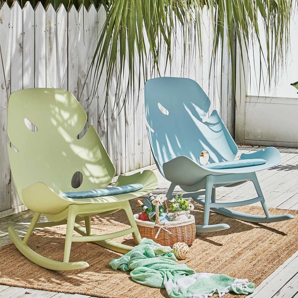 Monstera Outdoor Patio Rocking Chair Blue