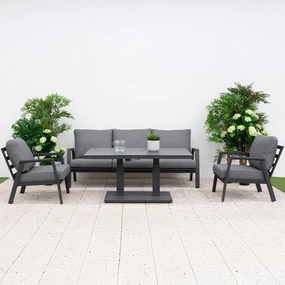 Montego Bay - 3 Seat Sofa Dining Set With Rectangular Rising Table In Dark Grey & Ceramic Topaluminum alloy outdoor sofa set